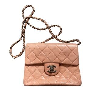 CHANEL Vintage 1996/97 Pink Lambskin Square Mini Flap Bag W/Silver Hardware
